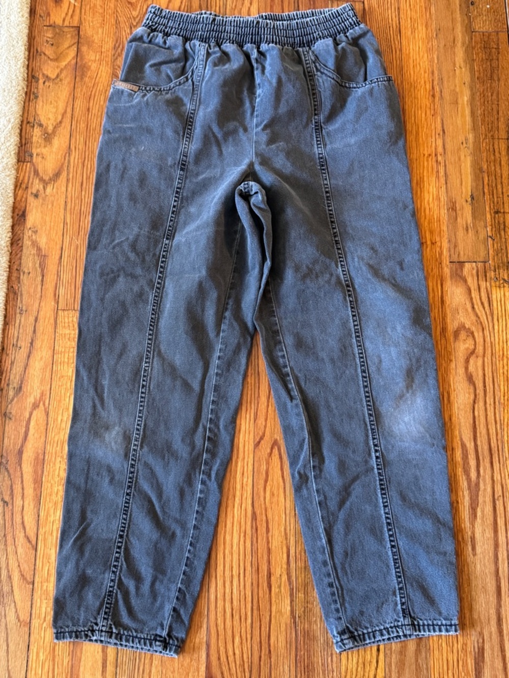 Vintage 1980s Gitano Dark Wash Elastic Waist Denim Balloon Pants with Brown Tab